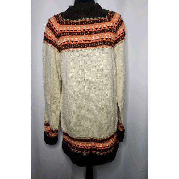 Vintage Handmade Fair Isle Design Mock Neck Knitted Sweater Dress Womens Large - Picture 2 of 7